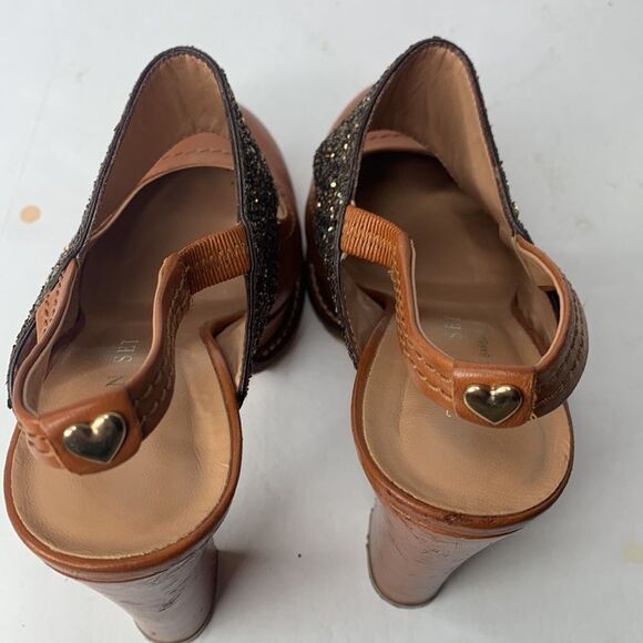 Twin-Set gold glitter tan leather platform pumps - Picture 10 of 10